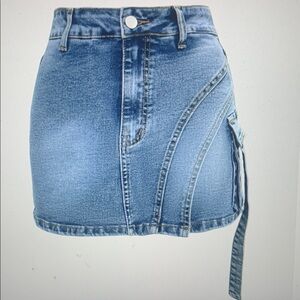 Blue Denim Mini Skirt with Side Strap